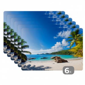 Premium placemats (6 stuks) - Strand - Zee - Keien - Palmboom