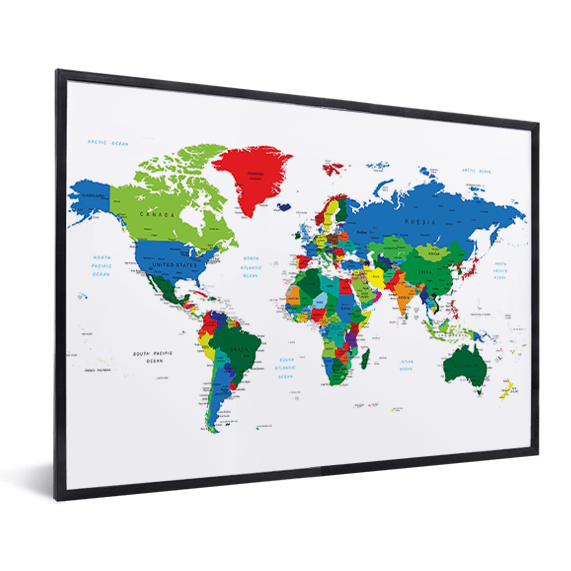 landen in - Wereldkaart ingelijst - Wereldkaart