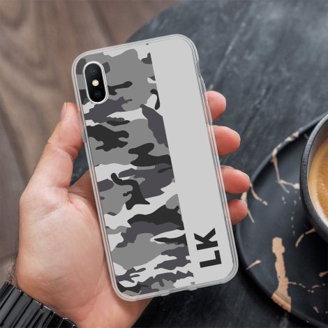 Telefoonhoesje camouflage met balk en initialen