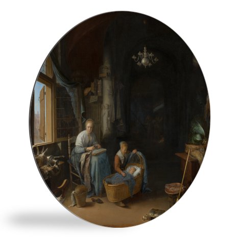 De jonge moeder - Schilderij van Gerrit Dou wandcirkel 