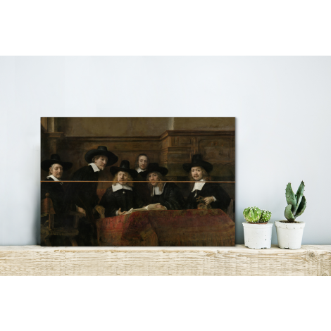 De staalmeesters - Schilderij van Rembrandt van Rijn Vurenhout met planken