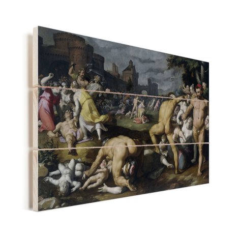 De kindermoord in Bethlehem - Schilderij van Cornelis Cornelisz van Haarlem Vurenhout met planken