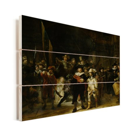 De Nachtwacht - Schilderij van Rembrandt van Rijn Vurenhout met planken