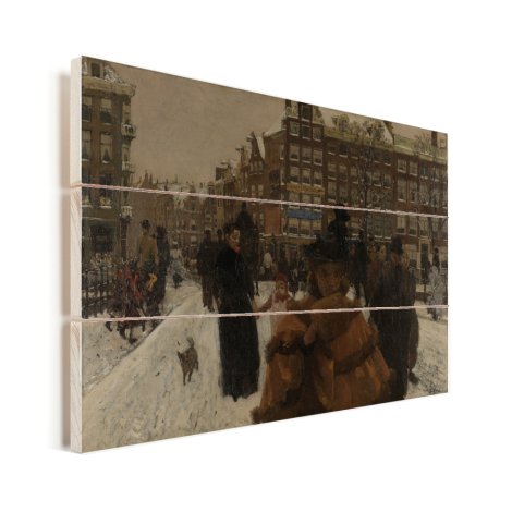 De Singelbrug bij de Paleisstraat in Amsterdam - Schilderij van George Hendrik Breitner Vurenhout met planken