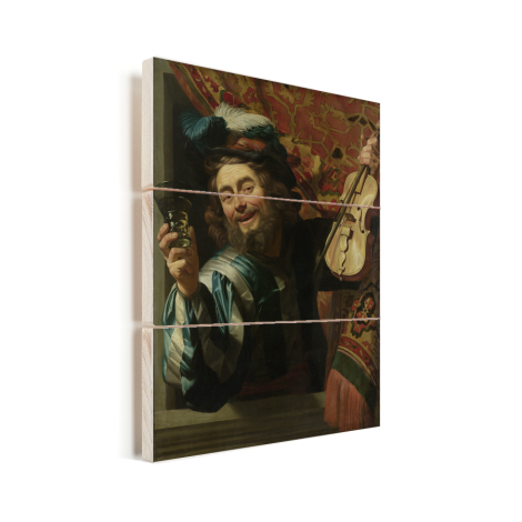 Een vrolijke vioolspeler - Schilderij van Gerard van Honthorst Vurenhout met planken