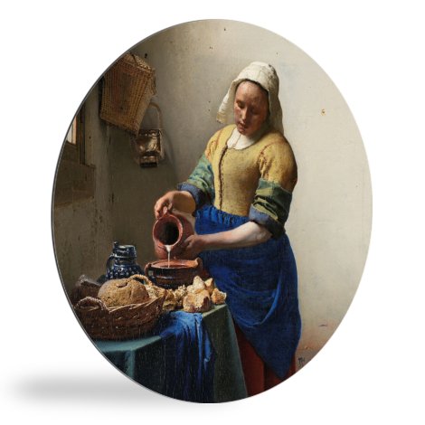 Het melkmeisje - Schilderij van Johannes Vermeer wandcirkel 