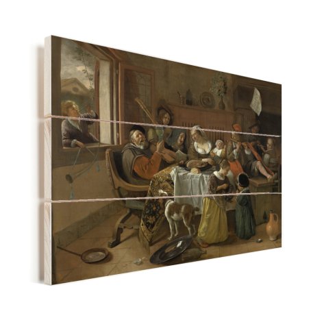 Het vrolijke huisgezin - Schilderij van Jan Steen Vurenhout met planken