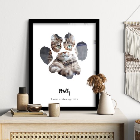 Poster in lijst met kattenfoto in de vorm van een poot