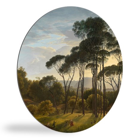 Italiaans landschap met parasoldennen - Schilderij van Hendrik Voogd wandcirkel 