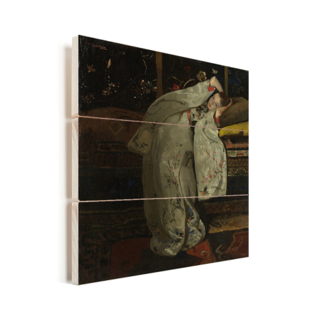 Meisje in witte kimono - Schilderij van George Hendrik Breitner Vurenhout met planken