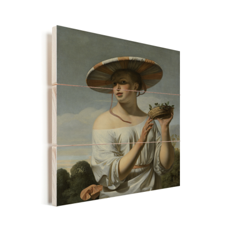 Meisje met een brede hoed - Schilderij van Caesar Boetius van Everdingen Vurenhout met planken