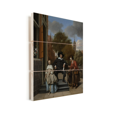 Portret van Adolf en Catharina Croeser aan de Oude Delft - Schilderij van Jan Steen Vurenhout met planken