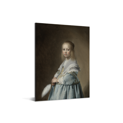 Portret van een meisje in het blauw - Schilderij van Johannes Cornelisz Verspronck Aluminium