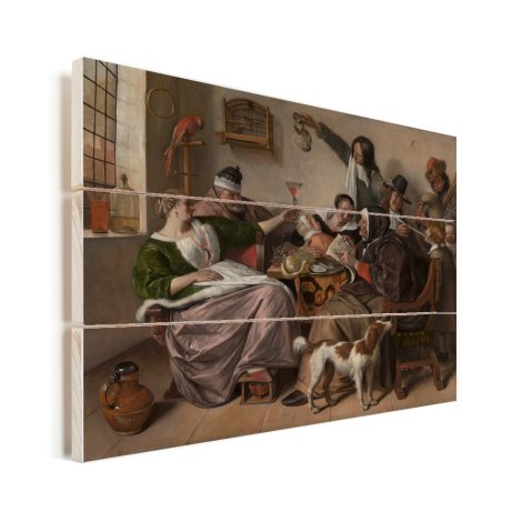 Soo voer gesongen soo na gepepen - Schilderij van Jan Steen Vurenhout met planken