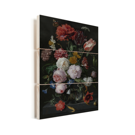 Stilleven met bloemen in een glazen vaas - Schilderij van Jan Davidsz de Heem Vurenhout met planken