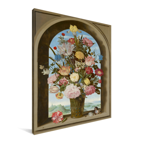 Vaas met bloemen in een venster - Schilderij van Ambrosius Bosschaert de Oude Canvas