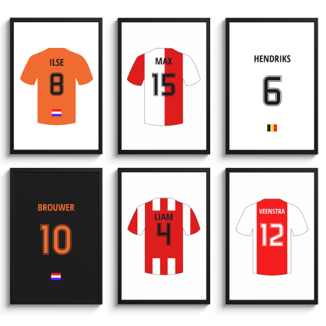 Templates van verschillende voetbalshirts op poster