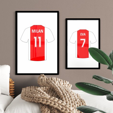 Wit-rood-wit gestreept shirt op ingelijste poster