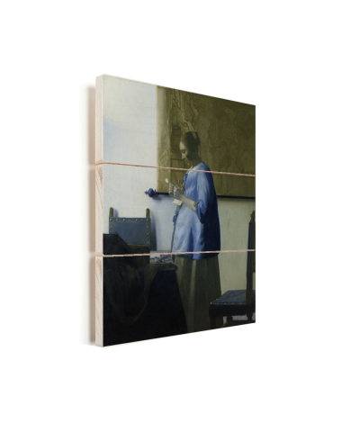 Brieflezende vrouw in het blauw - Schilderij van Johannes Vermeer Vurenhout met planken