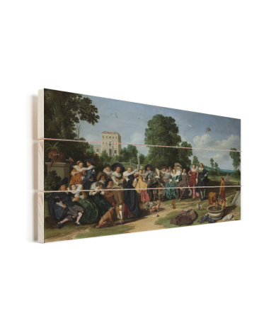 De buitenpartij - Kunstreproductie van Dirck Hals Vurenhout met planken