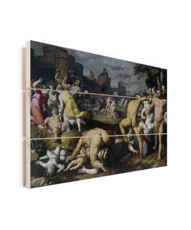 De kindermoord in Bethlehem - Schilderij van Cornelis Cornelisz van Haarlem Vurenhout met planken