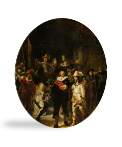 De Nachtwacht - Schilderij van Rembrandt van Rijn wandcirkel 
