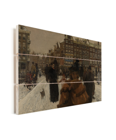 De Singelbrug bij de Paleisstraat in Amsterdam - Schilderij van George Hendrik Breitner Vurenhout met planken