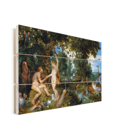 Het aardse paradijs met de zondeval van Adam en Eva - Schilderij van Peter Paul Rubens Vurenhout met planken