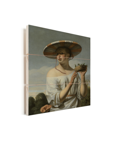 Meisje met een brede hoed - Schilderij van Caesar Boetius van Everdingen Vurenhout met planken