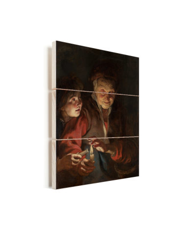 Oude vrouw en jongen met kaarsen - Schilderij van Peter Paul Rubens Vurenhout met planken