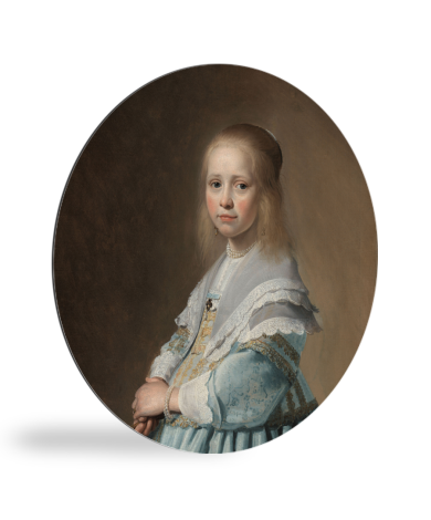 Portret van een meisje in het blauw - Schilderij van Johannes Cornelisz Verspronck wandcirkel 