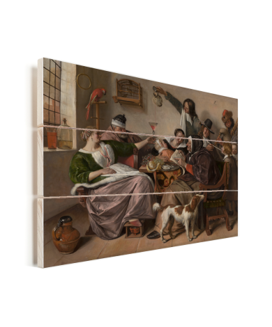 Soo voer gesongen soo na gepepen - Schilderij van Jan Steen Vurenhout met planken