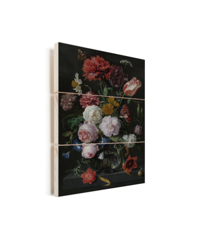 Stilleven met bloemen in een glazen vaas - Schilderij van Jan Davidsz de Heem Vurenhout met planken