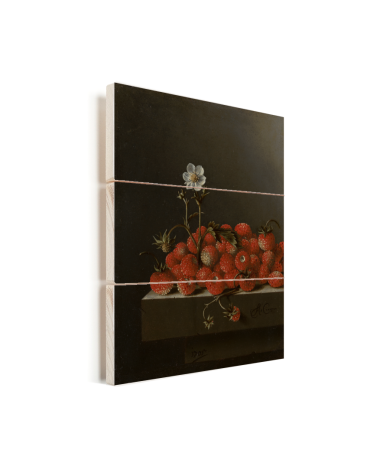 Stilleven met bosaardbeien - Schilderij van Adriaen Coorte Vurenhout met planken