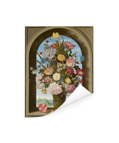 Vaas met bloemen in een venster - Schilderij van Ambrosius Bosschaert de Oude Poster