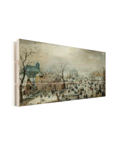 Winterlandschap met ijsvermaak - Schilderij van Hendrik Avercamp Vurenhout met planken