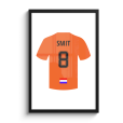 Oranje shirt met naam en rugnummer op poster thumbnail