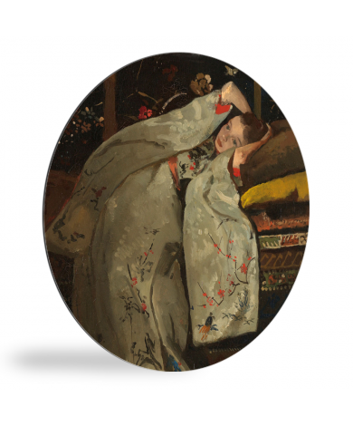 Meisje in witte kimono - Schilderij van George Hendrik Breitner wandcirkel 