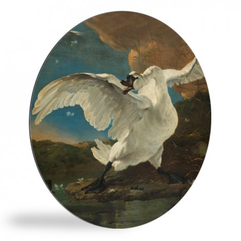 De bedreigde zwaan - Schilderij van Jan Asselijn wandcirkel 
