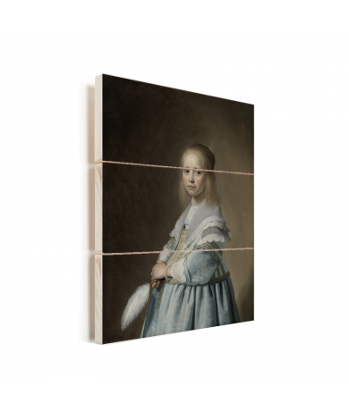 Portret van een meisje in het blauw - Schilderij van Johannes Cornelisz Verspronck Vurenhout met planken