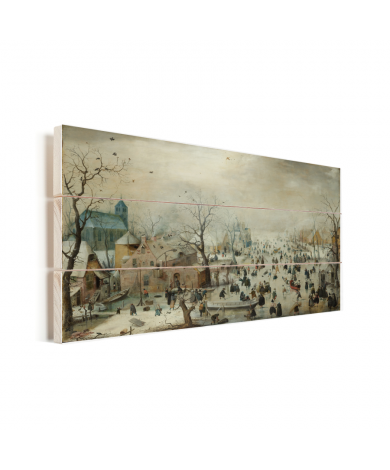Winterlandschap met ijsvermaak - Schilderij van Hendrik Avercamp Vurenhout met planken