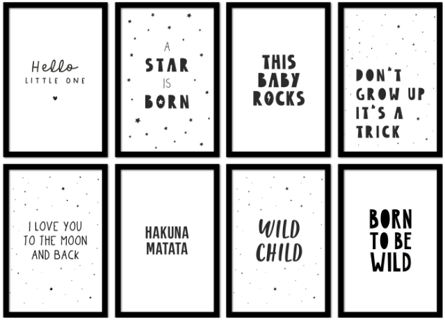 Poster met lijst quotes babykamer