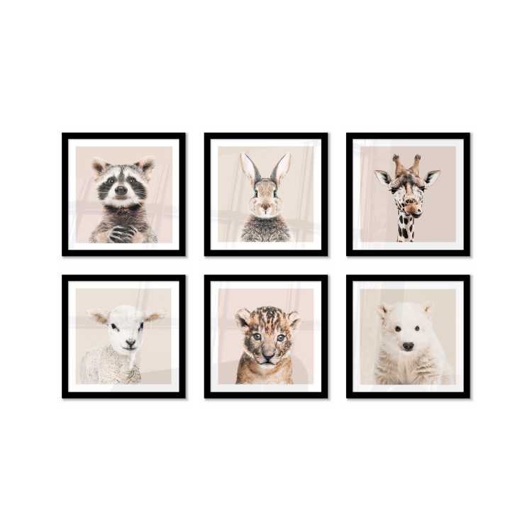 Fotowand jeugdige dierenvreugde beige- Set 6 stuks (Compleet)-3