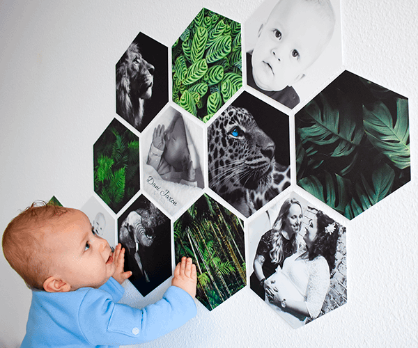 babyfoto op hexagon