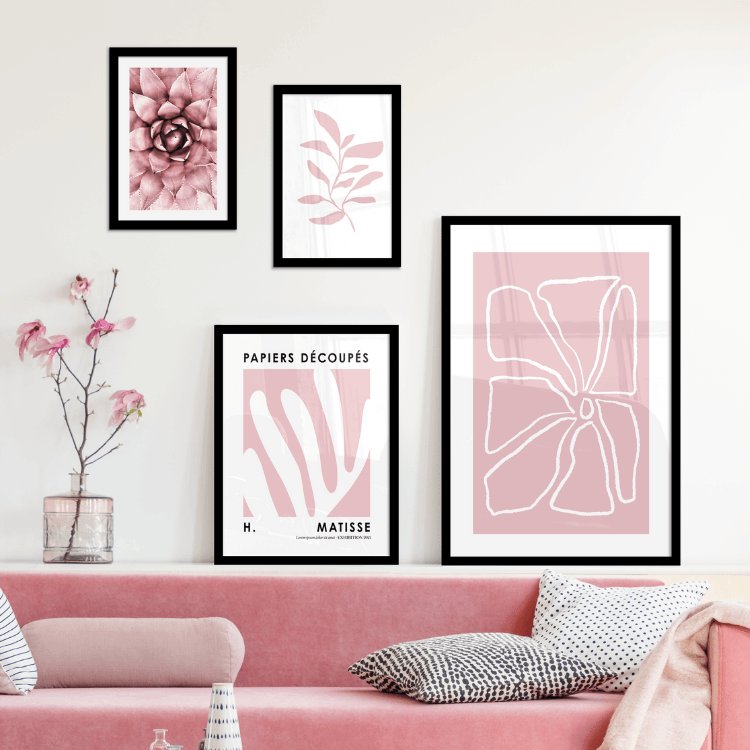Fotowand roze bloemenkunst- Set 4 stuks (Compleet)