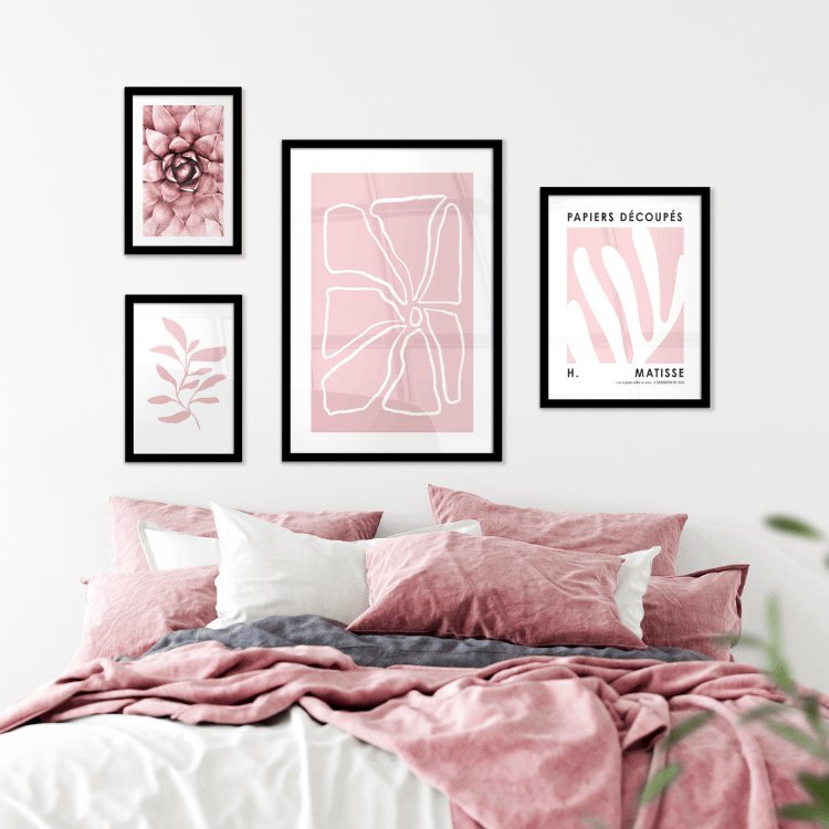 Fotowand roze bloemenkunst- Set 4 stuks (Compleet)-2