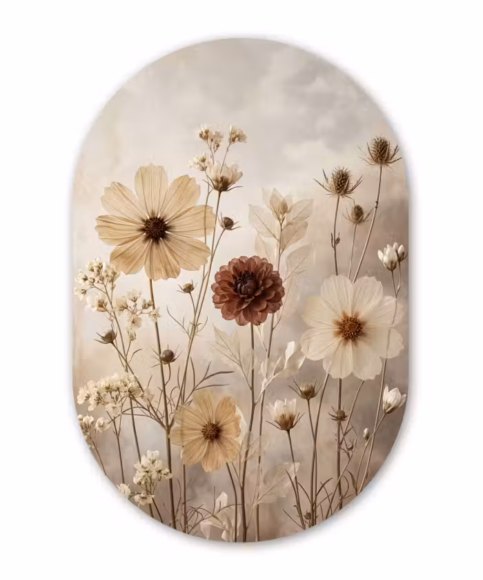 Muurovaal aluminium - Wilde bloemen - Botanisch - Vintage - Natuur - Rustiek