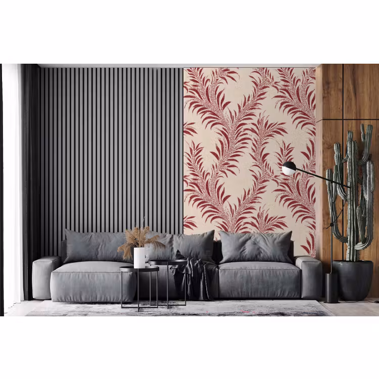 Behang - Bladeren - Linnen - Rood — 2