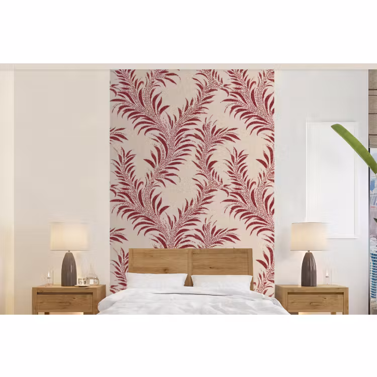 Behang - Bladeren - Linnen - Rood — 5