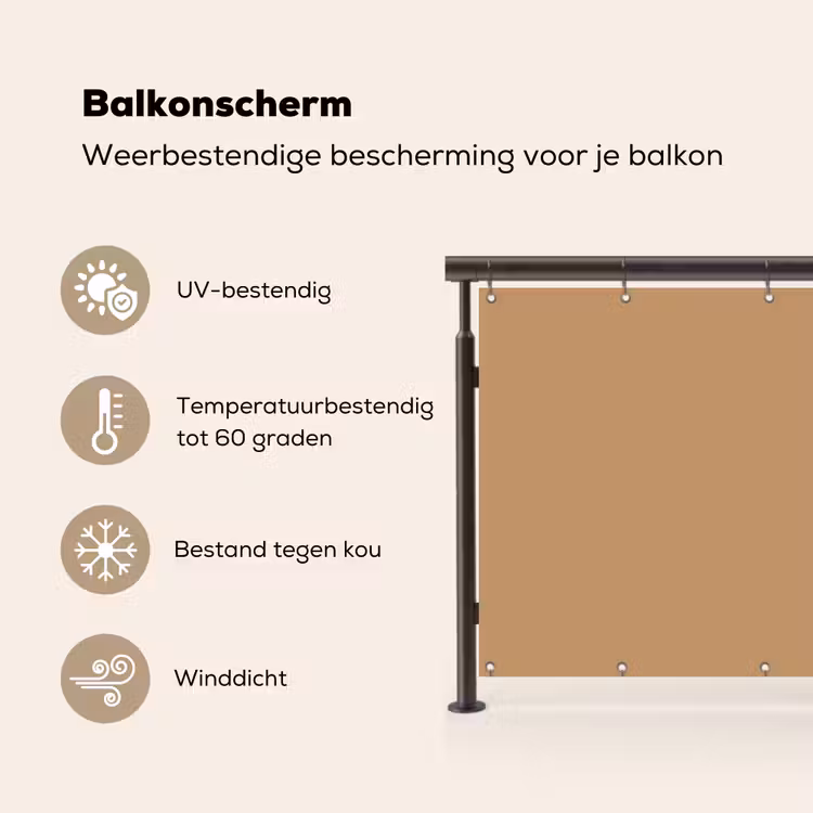 Balkonscherm - Bruin - Effen print — 3